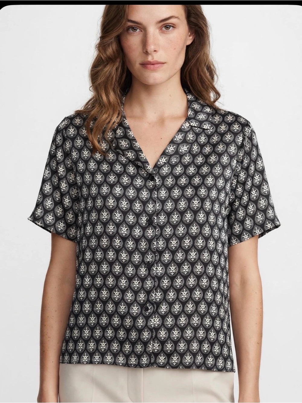 Philosophy Republic Black White Teardrop Camp Collar Blous